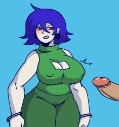 1boy 1girls big_ass big_breasts blue_hair blush boob_window cave_story hard_nipples misery_(cave_story) pale-skinned_female royalmilk20 thick_thighs wide_hips witch