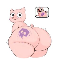 ambiguous_gender animal animal_ears animal_tail anthro ass ass_focus big_butt black_eyes blush chubby clash_(series) clash_royale curvaceous curvy curvy_body curvy_figure emote freckles freckles_on_ass furry heart huge_ass looking_at_viewer looking_back magthender markings mouthless no_mouth pig pig_ears pig_nose pig_tail pink_skin presenting_ass presenting_hindquarters royal_hog rule_63 shaking shaking_butt simple_background skull smile snout solo solo_focus sweat tattoo thick thick_ass thick_thighs thighs white_background