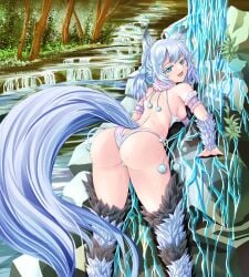 animal_ears artist_request ass ass_cleavage back bangs blue_eyes blush butt_crack female highres kaifuku_jutsushi_no_yarinaoshi open_mouth redo_of_healer setsuna_(redo_of_healer) smile swimsuit tagme tail white_hair wolf_ears wolf_girl wolf_tail