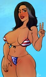 american_flag american_flag_bikini blushing brown_hair dark-skinned_female dark_skin flag_bikini hawaiian hourglass_figure huge_ass huge_breasts peace_sign politician politics pranky real_person tulsi_gabbard united_states_of_america usa