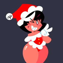 2022 androgynous black_hair femboy frank_(jjoyplus) jjoyplus joy_(jjoyplus) male male_only mob_face no_outlines red_cheeks red_skin santa_costume short_hair smile tagme teeth thick_thighs thighs white_gloves white_streak wink winking