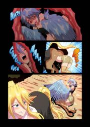 blush centaur centauress centorea_shianus clothing comic full_tour harpy monster_musume_no_iru_nichijou papi_(monster_musume) post_vore shorts varu vore