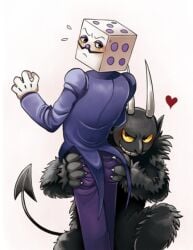 2boys black_fur cartoony clothing cuphead_(game) damn_boy_he_is_thicc demon devil dice gay grabbing_ass king_dice looking_at_another looking_behind looking_up smug_face the_devil_(cuphead)