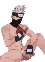 1boy fabssdaf hatake_kakashi headband male male_focus male_only masked_male mouth_mask naruto reading solo solo_male spread_legs