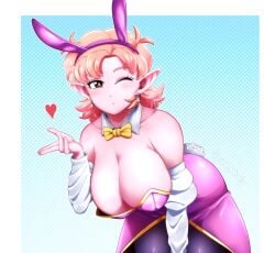 aka_nobodyy big_breasts bunny_ears bunnysuit chronoa dragon_ball dragon_ball_xenoverse earrings pink_hair pink_skin tagme