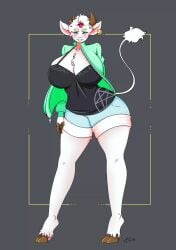 anthro aobasdramabooty asterik asterik_rogueinternetman big_breasts ear_tag furry goat horns tail text thick_thighs