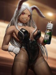 abs animal_ears breasts bunny_ears bunny_girl bunnysuit dark-skinned_female dark_skin latex leotard miruko muscular_female muscular_thighs my_hero_academia numanoan rabbit_ears rumi_usagiyama shiny_clothes thick_thighs tight_clothing