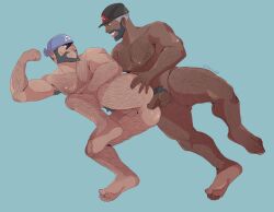 2boys archie_(pokemon) boner dark-skinned_male dark_skin erection fabssdaf gay gay_sex male male_focus male_only npc_trainer nude peony_(pokemon) pokemon team_aqua