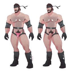 beard fabssdaf facial_hair hairy headband male male_focus male_only metal_gear metal_gear_solid muscular muscular_male solid_snake solo solo_male thong underwear