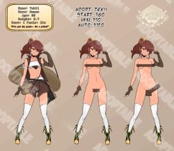 1futa 1girls 2022 adoptable atelier_sol_aer bag balls bar_censor breasts brown_hair c-cup_breasts censored censored_breasts clothed clothing cup_size english_text erection female fully_clothed futanari human light-skinned_female light-skinned_futanari light_skin merchant nude penis self_upload side_ponytail smug standing tekii_(original_character) text xenxia ych