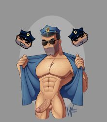 1boy bruce clothed clothing male male_only muscle penis police presenting presenting_penis pucca_(franchise) widdle_draws