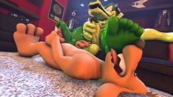 3d 3d_(artwork) feet gay licking moonwulf paws precum sam_and_max samuel_dog soles sonic_(series) source_filmmaker vector_the_crocodile