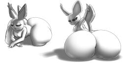 absurd_res anthro anus ass bedroom_eyes bent_over big_butt dipstick_ears female genitals hand_on_tail hi_res huge_butt huge_thighs kneeling looking_at_viewer looking_back monochrome multicolored_ears narrowed_eyes nintendo nude open_mouth pichu pokémon_(species) pokemon pokemon_only pussy seductive sitting smile solo starstrikex thick_thighs video_games