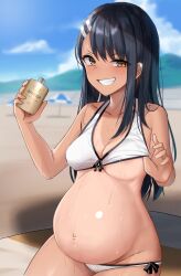 1girls beach belly belly_button bikini bikini_bottom bikini_top black_hair blush breasts brown_eyes ear_stud edit edited female female_focus female_only hayase_nagatoro heavily_pregnant large_belly long_hair looking_at_viewer navel please_don't_bully_me,_nagatoro pregnant pregnant_belly pregnant_female shengtian smile smiling smiling_at_viewer solo solo_female solo_focus stomach tan tan_body tan_skin tanline tanned tanned_female tanned_skin teeth teeth_clenched teeth_showing teeth_visible wet wet_body white_bikini white_bikini_bottom white_bikini_top yellow_eyes