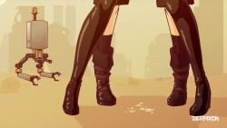 1boy 1girls 2d 2d_animation android android_girl animated black_legwear boots cum derpixon dripping_cum duo duo_focus female high_heel_boots implications implied_sex implied_sex_from_between_legs light-skinned_female light-skinned_male light_skin male mp4 nier nier:_automata nier_(series) offscreen_sex outdoors pod_(nier) robot robot_girl robot_humanoid sex shorter_than_10_seconds shorter_than_30_seconds socks sound standing_sex thigh_boots thighhighs video voice_acted yorha_2b