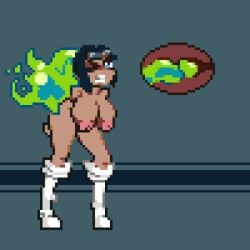 ambiguous_penetration areola big_areola big_breasts black_hair boots breasts clenched_teeth clothing digital_media_(artwork) duo female female_on_feral female_penetrated feral footwear from_behind_position genitals green_body hair hands_behind_back horror_(nuclear_throne) human human_on_feral humanoid_genitalia humanoid_penis interspecies male male/female male_penetrating male_penetrating_female mammal nuclear_throne one_eye_closed penetration penis pink_areola pixel_(artwork) pixel_art rogue_(nuclear_throne) serarokusu sex standing standing_sex tan_body teeth voluptuous_female white_boots white_clothing white_footwear