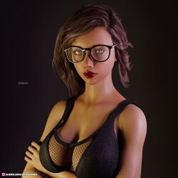 1girls 2021 3d black_background brown_hair clothed clothing female female_only glasses hope_(outofashes) large_breasts lipstick original original_character outofashes red_lipstick slushe_(website) solid_color_background solo solo_female