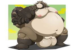 2022 anthro balls belly big_balls big_belly brown_body burenai canid canine genitals gyobu hi_res humanoid_hands kemono lifewonders male male_only mammal moobs morbidly_obese morbidly_obese_male nipples obese obese_male overweight overweight_male penis raccoon_dog solo tanuki tattoo tokyo_afterschool_summoners video_games