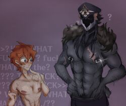 blush capitano_(genshin_impact) childe_(genshin_impact) english_text genshin_impact hottiesexual male male_focus male_only mask masked_male mihoyo nipple_piercing nipples scar scars scars_all_over shirtless shirtless_(male) shirtless_male tartaglia_(genshin_impact) yaoi