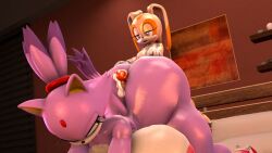 3d alternate_angle between_buttocks blaze_the_cat blueapple breasts buttjob covered_buttjob cream_the_rabbit cum_on_tip dripping_cum eyelashes forehead_jewel futanari gigantic_breasts gynomorph imminent_cumshot imminent_orgasm larger_female looking_back penis_between_ass smaller_futanari sonic_(series)