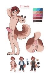 absurd_res anthro anus balls bastionshadowpaw canid canine canis domestic_dog emmie_(bastionshadowpaw) erection genitals gesture hi_res humanoid_genitalia humanoid_penis male male_focus male_only male_solo mammal model_sheet penis solo solo_male v_sign