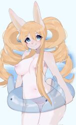 anthro areolae blonde_hair breasts drill_hair fredek666 furry futa_only futanari innertube lagomorph long_hair neko-eclipse17 nipples nude penis pool_toy second-party_source see-through standing stephanie_glamor twintails