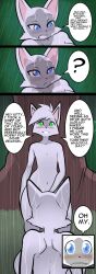 after_masturbation after_orgasm blue_eyes blush breasts embarrassed_nude_femboy fat_ass_femboy feline female femboy green_eyes grey_fur hayakain hips hung_femboy kitty_(hayakain) male teo_(hayakain) two_tone_fur white_fur