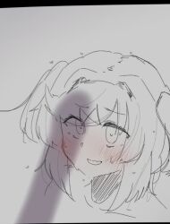 1girls blush blush_lines blushing dildo doki_doki_literature_club hair_intakes hairclip heart heart-shaped_pupils heart_eyes hearts kentylevel naked natsuki_(doki_doki_literature_club) nervous nude partial_nude partial_nudity penis_shadow shadow sketch sweating