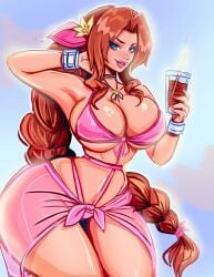 1girls aerith_gainsborough big_breasts breasts curvaceous curvy curvy_figure final_fantasy final_fantasy_vii seductive theartofmathew thick_thighs thunder_thighs