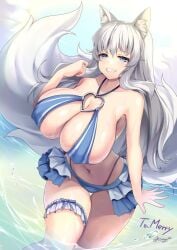 1girls beach bikini blue_eyes blush breasts cleavage fluffy fluffy_ears fluffy_tail huge_breasts indie_virtual_youtuber kemonomimi light-skinned_female long_hair lumi_(merryweather) merryweather silver_hair skeb_commission skimpy skimpy_bikini smile solo tagme virtual_youtuber vtuber white_hair wolf_ears wolf_girl wolf_tail yuu_sagi