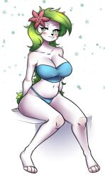 anthro anthro_only anthrofied bikini female green_eyes green_hair long_hair nintendo no_humans pokemon pokemon_(species) ranillopa shaymin solo