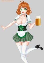 android barmaid beer big_breasts dirndl female_only ginger_hair green_eyes icesticker icestickerart penny_polendina rwby tavern_wench thighhighs