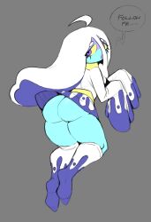 ass ass_focus blue_body blue_skin dialogue female floating ghost ghost_girl ink01 inkbloto leaddrill pale-skinned_female pale_skin sleeves_past_fingers sleeves_past_wrists speech_bubble stashamber_(artist) thick_thighs whispra_(stashamber) white_hair