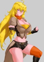 1girls ahoge blonde_hair clothing gg2sol large_breasts lavender_eyes rwby yang_xiao_long