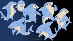 1boy anthro claspers fish genitals gills male male_only marine multiple_poses penis pose shark slightly_chubby solo solo_male tinybeasts toony