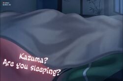 animated bedroom cum cum_in_pussy cumdrip english_text gif hands_on_penis impregnation in_bed instant_cumshot just_the_tip kono_subarashii_sekai_ni_shukufuku_wo! lying megumin non-web_source on_back pajamas pussy quick_shot satou_kazuma short_hair wizwu