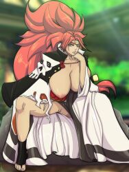 1girls areolae baiken big_breasts breasts breasts_out busty eye_patch female female_focus female_only going_down_on guilty_gear hanging_breasts hourglass_figure lunareyes nipples pink_hair ponytail pussy red_eyes sandals shaved_pussy sitting solo tagme vagina wide_hips