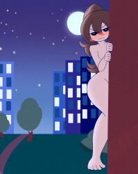 blush embarrassed embarrassed_nude_female hiding limb_(limbros) limbros mob_face nude streaking