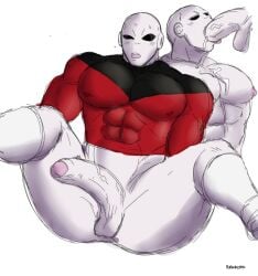 2boys alien ass balls clothing cum_in_mouth cum_on_chest dick dragon_ball dragon_ball_super ejaculation erection fellatio gay humanoid jiren licking_penis male male/male male_only muscular muscular_male nipples pecs sucking warrior