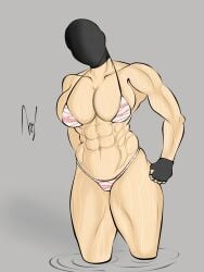 abs ap0liac big_breasts bikini bondage gloves masked_female muscular_female sweatdrop sweating tagme watermark