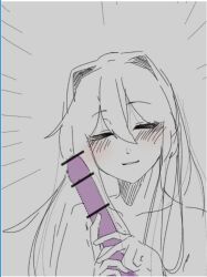 black_bar_censoring black_bars blush closed_eyes dildo doki_doki_literature_club first_page first_part holding_object kentylevel long_hair naked nude partial_nudity purple_dildo sketch smile yuri_(doki_doki_literature_club)