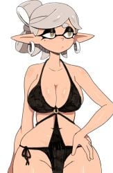 1girls big_breasts breasts earrings female inkling marie_(splatoon) splatoon swimsuit tagme white_hair y_agc yellow_eyes yuta_agc