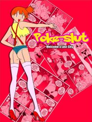 ass_expansion bimbo bimbofication brainwashing breast_expansion breasts comic comic_cover dawn_(pokemon) empty_eyes garter_straps hi_res hotpants jimryu kasumi_(pokemon) may_(pokemon) mind_control nintendo orange_hair pink_eyes pokemon text thighhighs