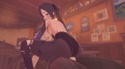 3d aether_(genshin_impact) animated drew_(artist) genshin_impact gif koikatsu mona_(genshin_impact) on_top riding riding_penis sex twintails