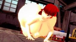 bedroom huge_ass huge_breasts kasumi_yoshizawa naked on_all_fours persona persona_5 red_eyes red_hair stretching sumire_yoshizawa unski113d wide_hips