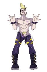 1boy bara fabssdaf humanized male male_focus male_only penis_peek pierced_nipples pokemon tongue_out toxtricity white_background