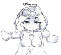 1girls big_breasts boobjob brawl_stars disembodied_penis goggles goggles_on_head jessie_(brawl_stars) nipples paizuri paromune penis sketch titjob