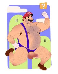 1boy bara chubby fabssdaf gay gay_male hairy male male_focus male_only mario mario_(series) moustache precum precum_drip solo solo_male super_mario_bros.