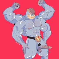 fabssdaf machamp male male_focus male_only multi_arm multi_limb muscular muscular_male pokemon pokemon_(species) precum precum_drip