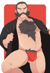 bara bulge chest_hair fabssdaf flaccid hairy kamado_(pokemon) male male_focus male_only pokemon pokemon_legends:_arceus solo solo_male thong underwear